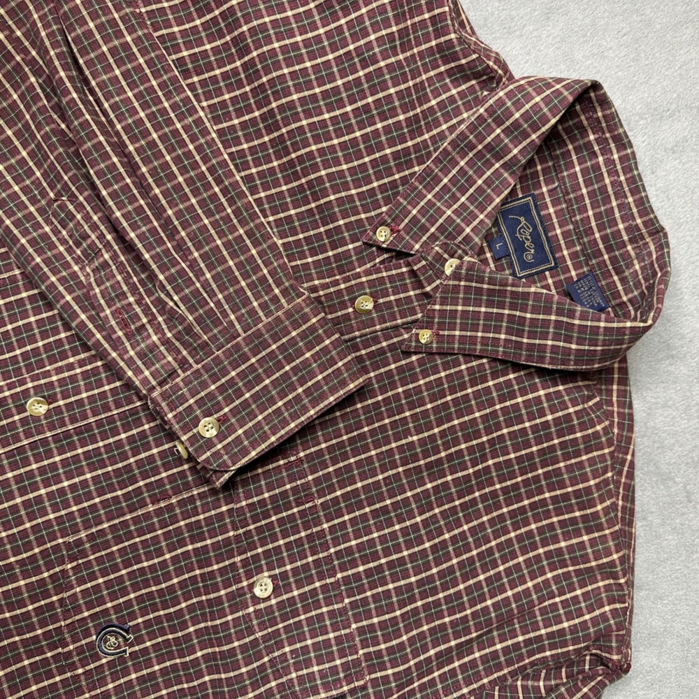 Roper‎ Plaid Button Down Shirt Mens Large Burgundy Green 100% Cotton 301161628